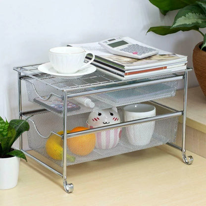 2 Tier Stackable Sliding Double Basket Cabinet Organizers, Silver