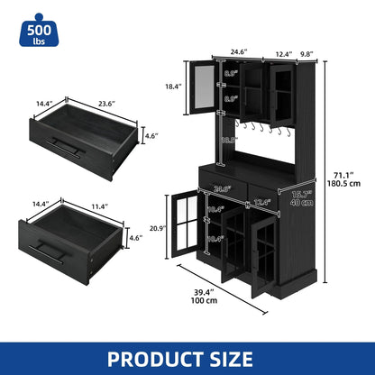 Moasis 71'' Kitchen Pantry Storage Cabinet Microwave Stand Hutch Cabinet with Power Outlet