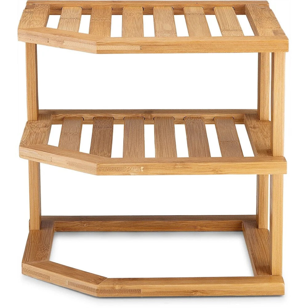 Bambusi Corner Kitchen Storage Shelf for Organizing Plates and Bowls