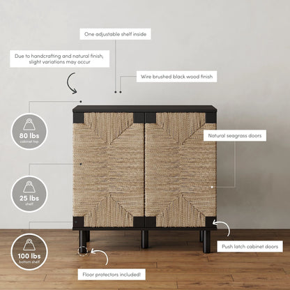 Nathan James Beacon Wood Accent Cabinet with Seagrass Doors and Adjustable Shelf