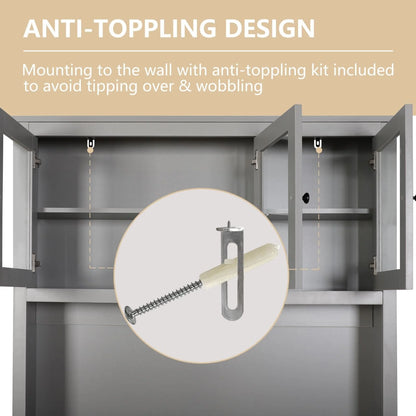 VEIKOUS Pantry Kitchen Cabinet Storage with Microwave Stand and 3 Adjustable Shelves