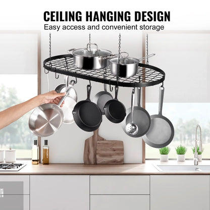 Hanging Pot Rack, Hanging Pot Rack Ceiling Mount, Ceiling Pot Rack with S Hooks, 80 lbs Loading Weight, Ideal for Home