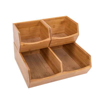 Seville Classics 3-Piece Stackable Bamboo Bin Organizer Set