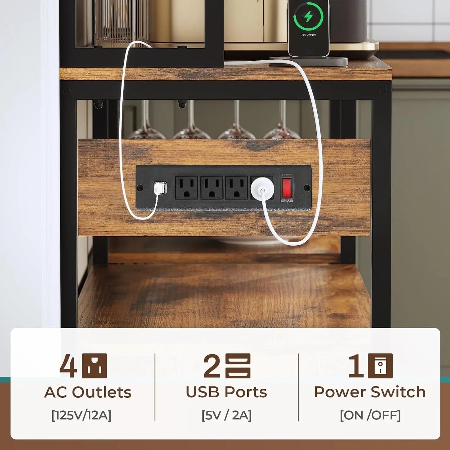 Bakers Rack for Kitchen with Storage Coffee Bar Cabinet