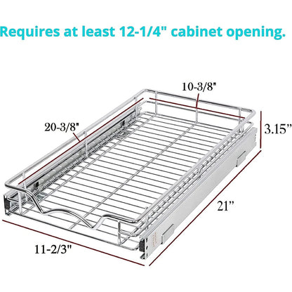 Pull Out Cabinet Drawer Organizer, Heavy Duty- Steel Metal- Chrome Finish
