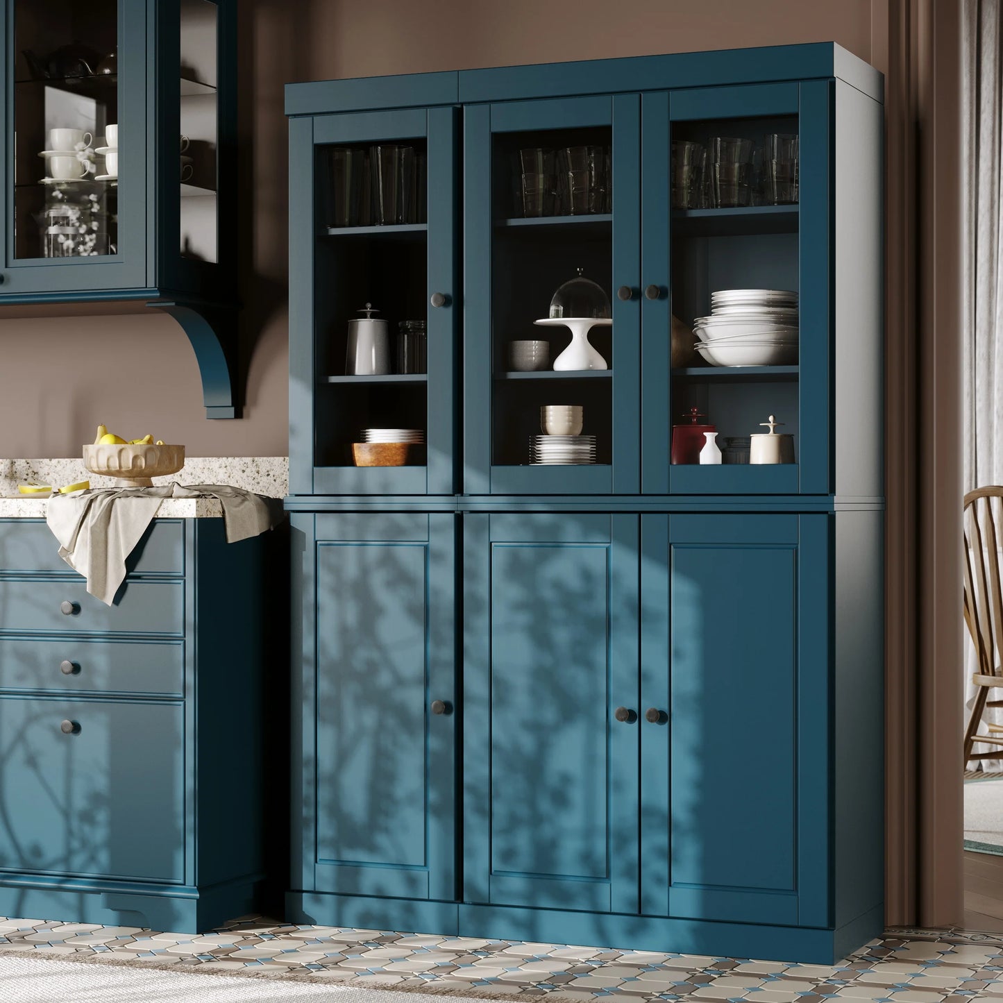 Palace Imports 100% Solid Wood 48.5" China Pantry Cabinet with Solid or Clear Glass Doors and Adjustable Shelves - 48.5" x 71.5"