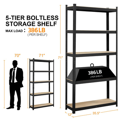 Yaheetech Adjustable 5-Tier Shelf Metal Storage Rack for Home/Office/Garage - 35.5″ L × 12″ W × 71″ H