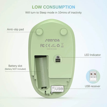 seenda Wireless Mouse, 2.4G Noiseless Mouse with USB Receiver - Portable Computer Mice for PC, Tablet, Laptop with Windows System - Mint Green