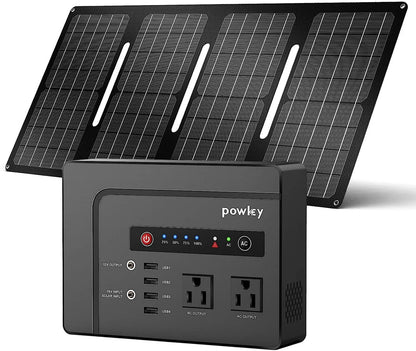 Powkey Solar Generator with Panel, 146Wh/200W Portable Power Station with Solar Panel 40W, 110V Pure Sine Wave DC/USB/AC Outlet Electric Generator Battery Backup for Outdoor Camping Emergency Home Use