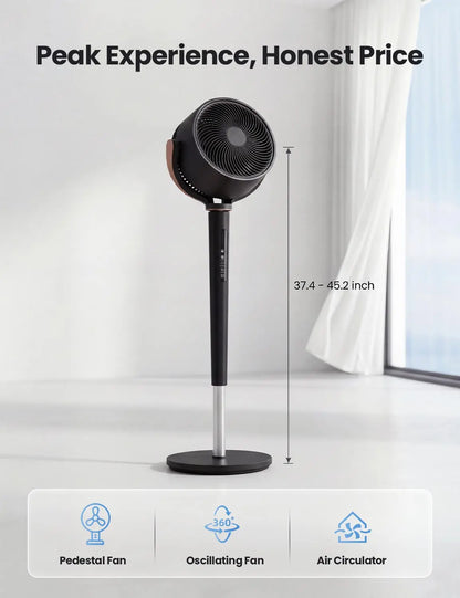 TEHANLD Fan for Bedroom, 120° Oscillating Standing Fans, Quiet Floor Fan with DC Motor, 100ft Pedestal Fans for Room, 16 Speeds, 4 modes, 20dB, 37-45" Adjustable Height, 12H Timer，With ambient lighting
