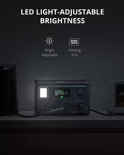 GROWATT Portable Power Station Generators: VITA550 Solar Generator (Solar Panel Optional) with 538Wh LiFePO4 Battery,1 Hour Fast Charging, 600W (1200W Surge) Output for Outdoor Camping/RVs/Home Use