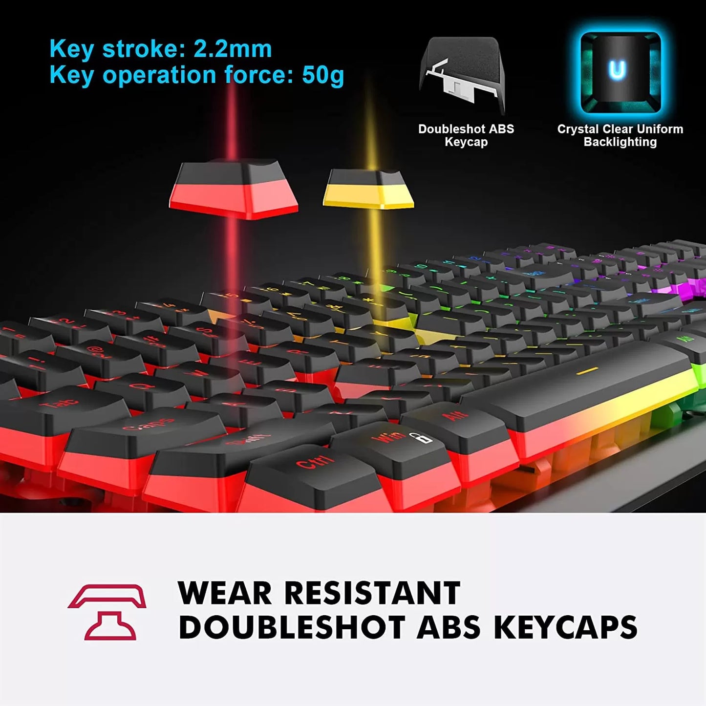 NPET K10 Wired Gaming Keyboard, LED Backlit, Spill-Resistant Design, Multimedia Keys, Quiet Silent USB Membrane Keyboard for Desktop, Computer, PC (Black)