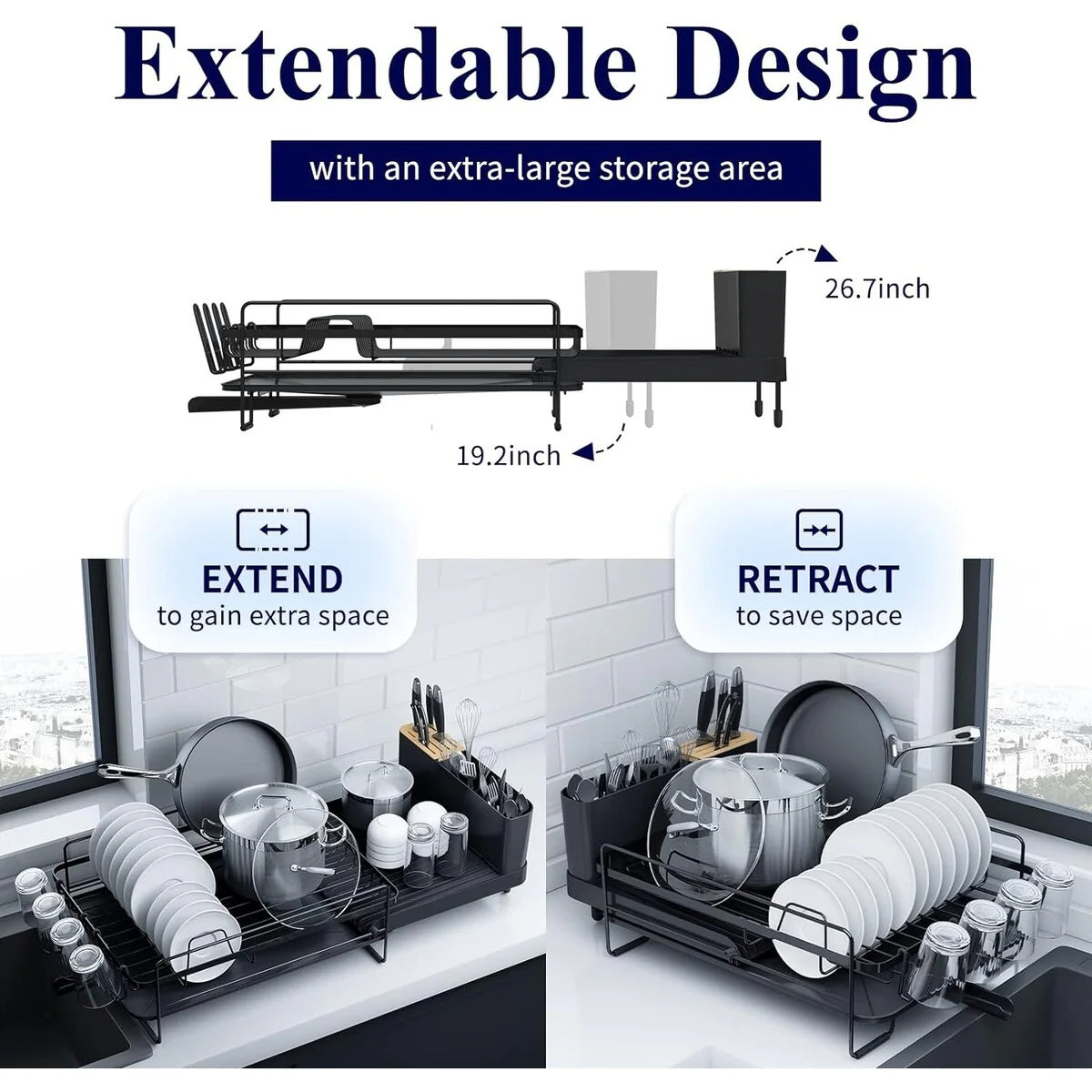 26.7'' Kitsure Large Dish Drying Rack - Extendable Dish Rack