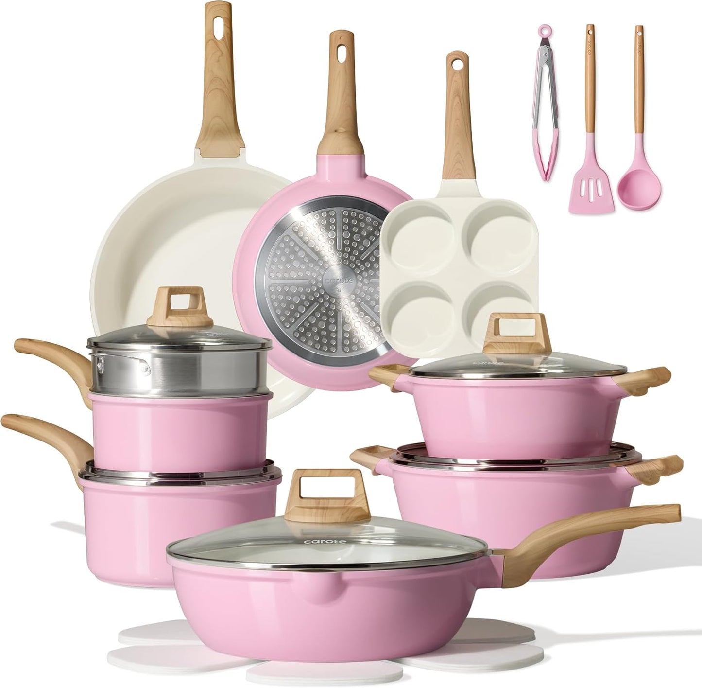 CAROTE ICE 35pcs Pots and Pans Set, Nonstick Cookware Sets, White Granite Induction Cookware with Kitchen Knife Set