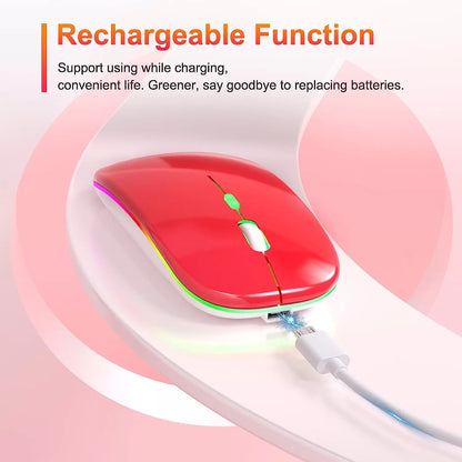 [Upgrade] LED Wireless Mouse, Slim Silent Mouse 2.4G Portable Mobile Optical Office Mouse with USB & Type-c Receiver, 3 Adjustable DPI Levels for Notebook, PC, Laptop, Computer, MacBook (Pink)