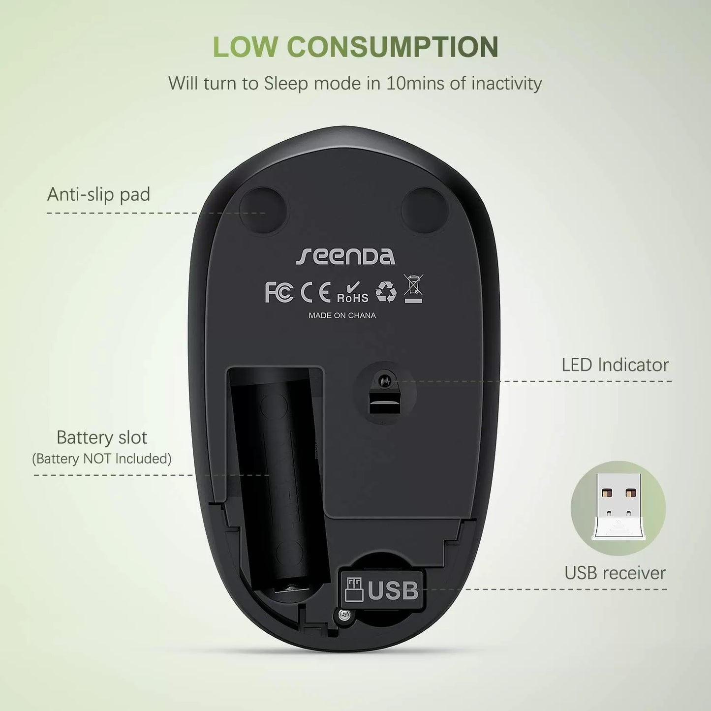 seenda Wireless Mouse, 2.4G Noiseless Mouse with USB Receiver - Portable Computer Mice for PC, Tablet, Laptop with Windows System - Mint Green