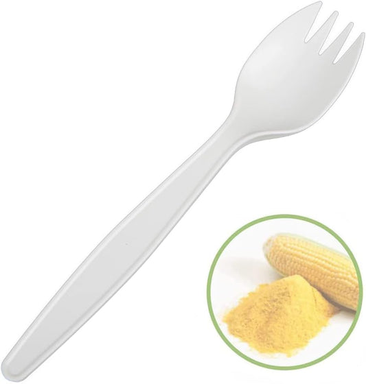 6” Large Size Reusable Sporks, Plastarch Material (PSM) Utensils, Spoon Fork 2-in-1 Spork for School Lunch, Picnics, Parties, Forky Making by Mavere, 50Pcs/Box
