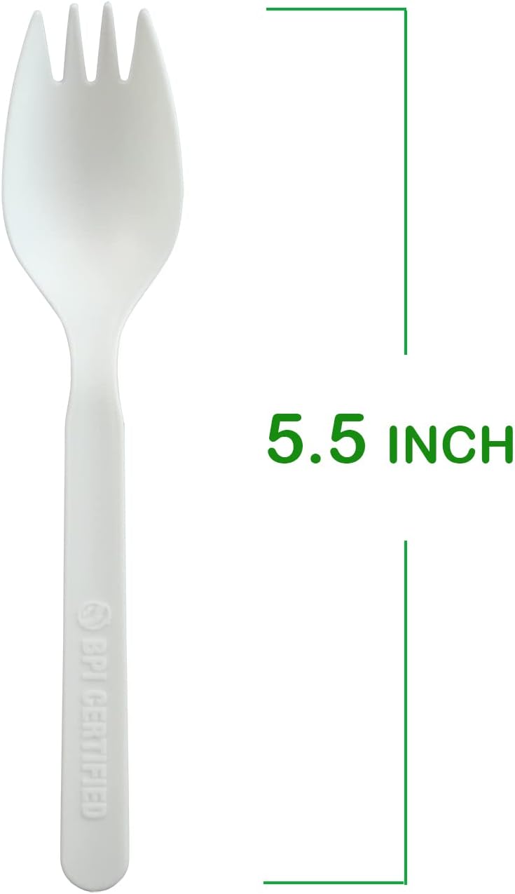 GreenWorks Compostable CPLA Sporks,100 Count 5.5" Disposable Cutlery Spork (Spoon Fork)