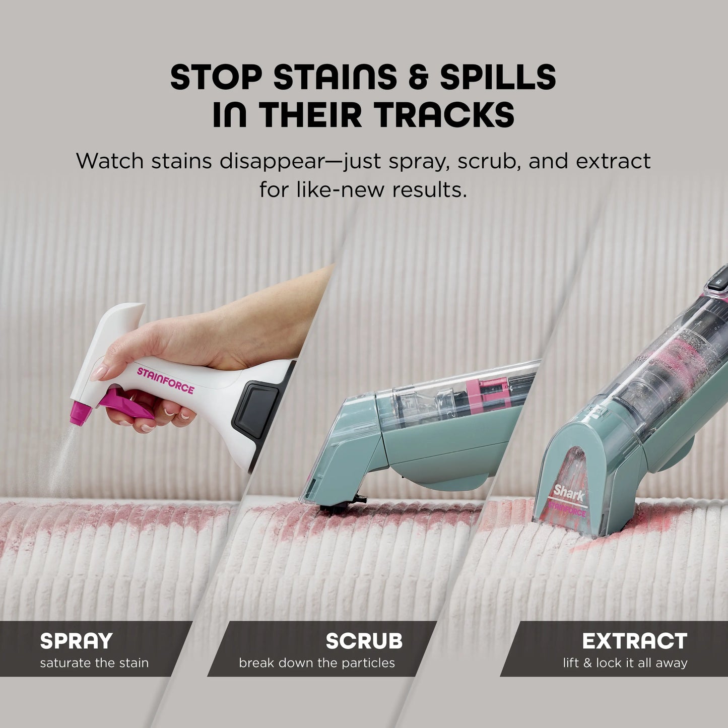 StainForce Handheld Spot & Stain Cleaner with Storage Caddy & Crevice Tool