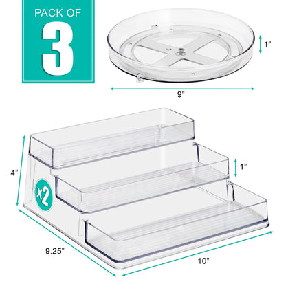 Sorbus Spices Organizer Set with Lazy Susan and 3-Tier Spice Shelf - 10" L x 9.25" W x 4" H
