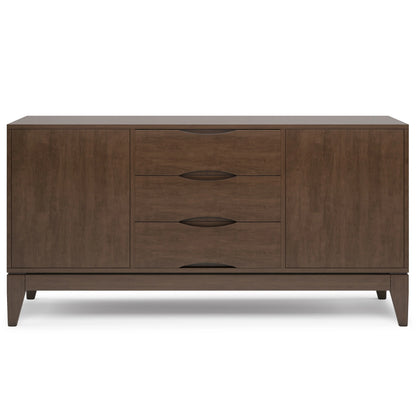 WYNDENHALL Pearson SOLID HARDWOOD 60 inch Wide Mid Century Design Sideboard Buffet in Walnut Brown - 17"d x 60"w x 30"h