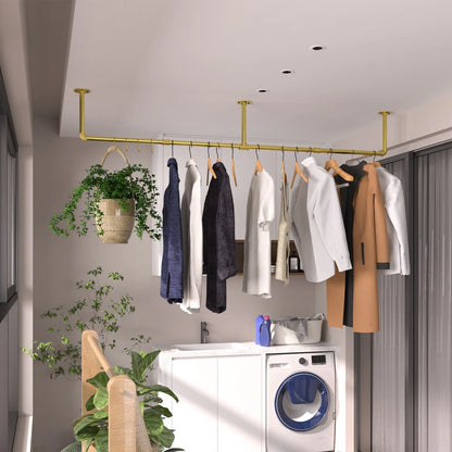 70.87" Long Industrial Pipe Clothes Rack Wall Mounted Hanging Rail