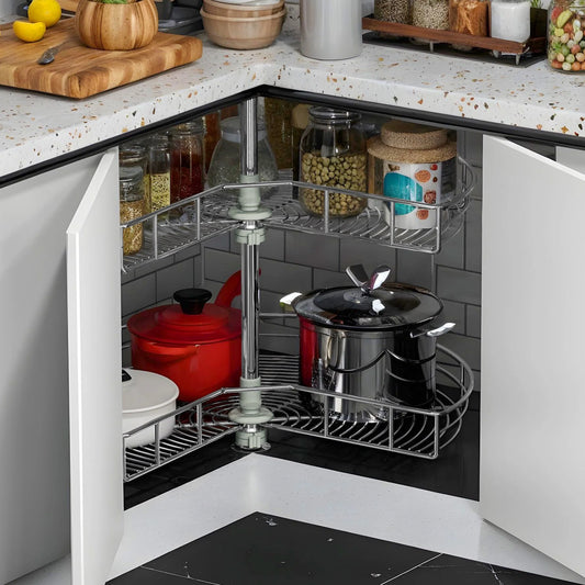 28 Inch Metal Pie Cut 2 Shelf Lazy Susan Set