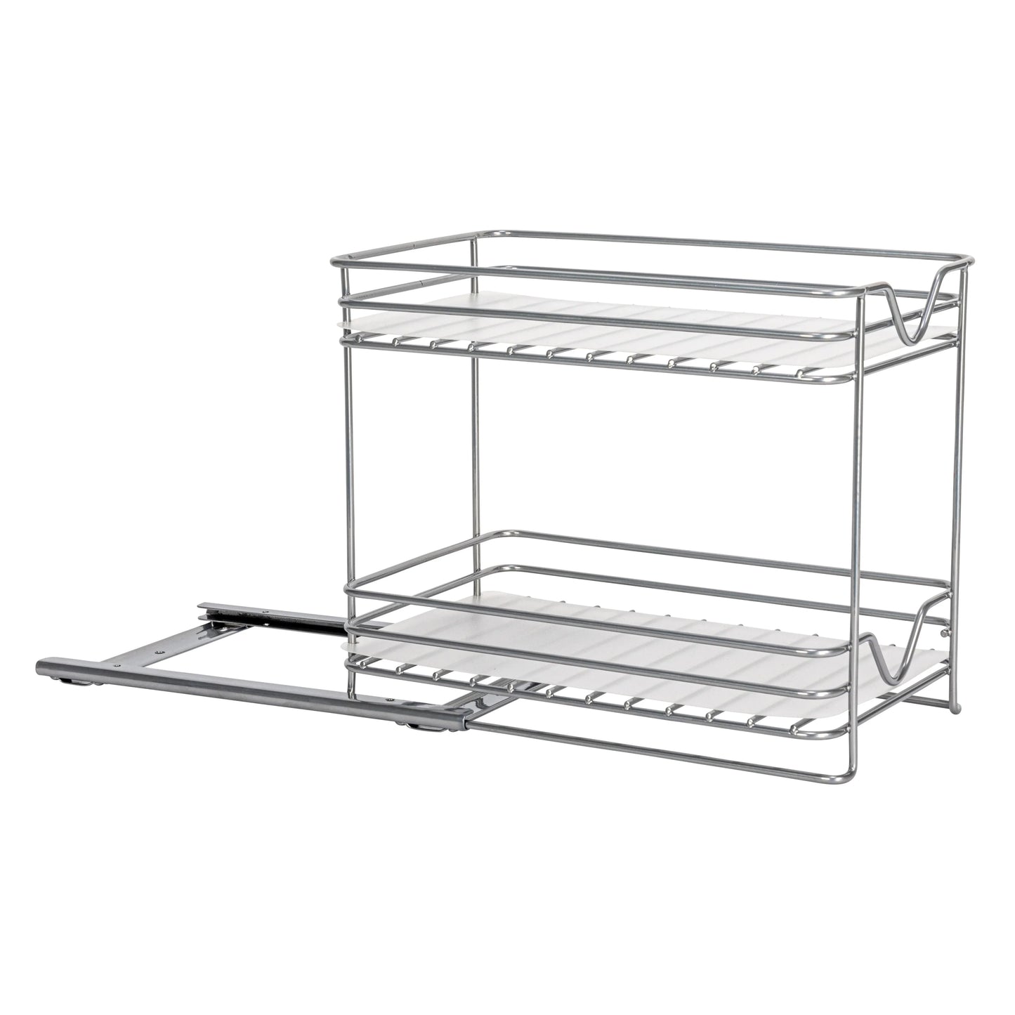 Household Essentials 2-Tier Brushed Nickel Spice Rack Organizer, Sliding Pantry Organizer