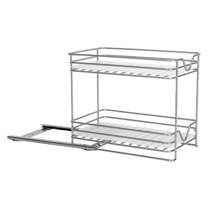 Household Essentials 2-Tier Brushed Nickel Spice Rack Organizer, Sliding Pantry Organizer