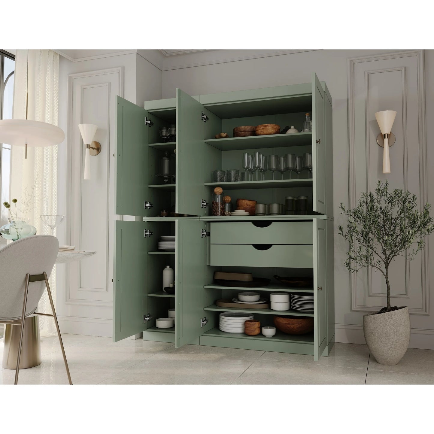 Palace Imports 100% Solid Wood China Pantry with Glass or Solid Wood Doors and 2-Drawers - 48.5" x 71.5"