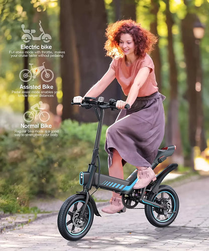 Sailnovo Electric Bike, Electric Bicycle with 18.5mph Electric Bikes for Adults Teens E Bike with Pedals, 14" Waterproof Folding Mini Bikes with Dual Disc Brakes