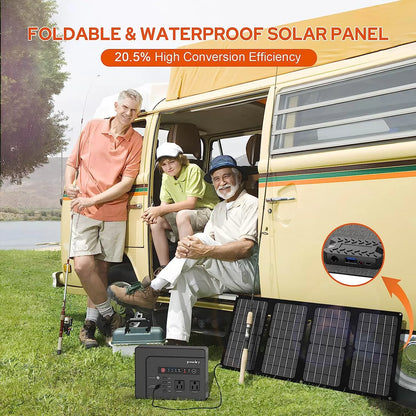 Powkey Solar Generator with Panel, 146Wh/200W Portable Power Station with Solar Panel 40W, 110V Pure Sine Wave DC/USB/AC Outlet Electric Generator Battery Backup for Outdoor Camping Emergency Home Use
