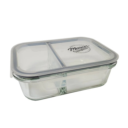 Mason Craft & More 33oz Rectangular 2.5 Section Glass Food Storage with Gray Gasket - Set of 6