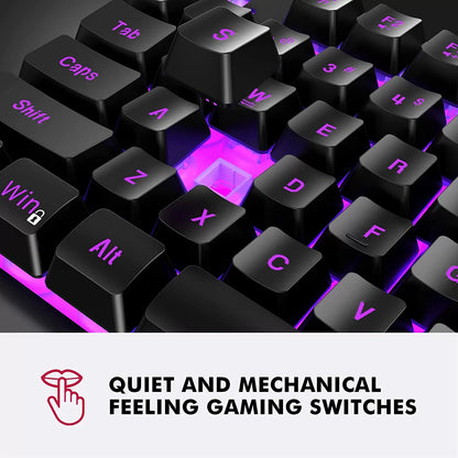 NPET K10 Wired Gaming Keyboard, LED Backlit, Spill-Resistant Design, Multimedia Keys, Quiet Silent USB Membrane Keyboard for Desktop, Computer, PC (Black)