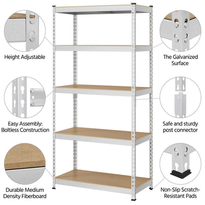 Yaheetech Metal Storage Shelving 5 Tiers Boltless Display Stand, L35.5 x W17.5 x H72 inch, Adjustable Racks