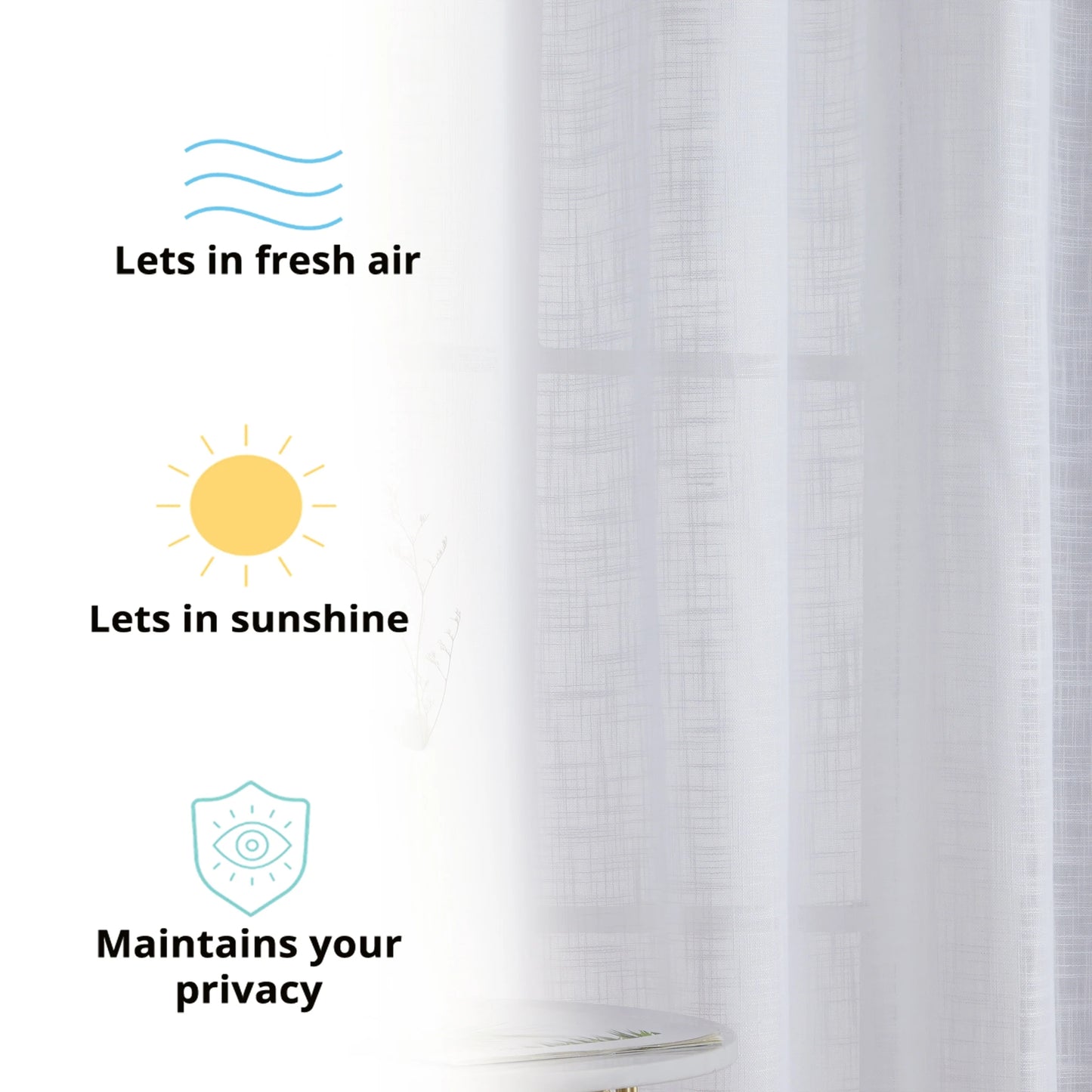 HLC.me Madison Faux Linen Textured Sheer Privacy Sun Light Filtering Window Grommet Thick Curtains Panels, Set of 2