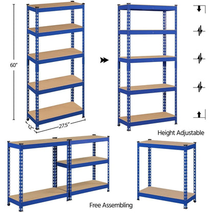 Yaheetech 5 Tiers Boltless Storage Shelf 330lb Capacity for Each Tier,Metal Frame MDF Wood Boards
