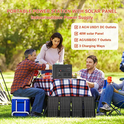 Powkey Solar Generator with Panel, 146Wh/200W Portable Power Station with Solar Panel 40W, 110V Pure Sine Wave DC/USB/AC Outlet Electric Generator Battery Backup for Outdoor Camping Emergency Home Use