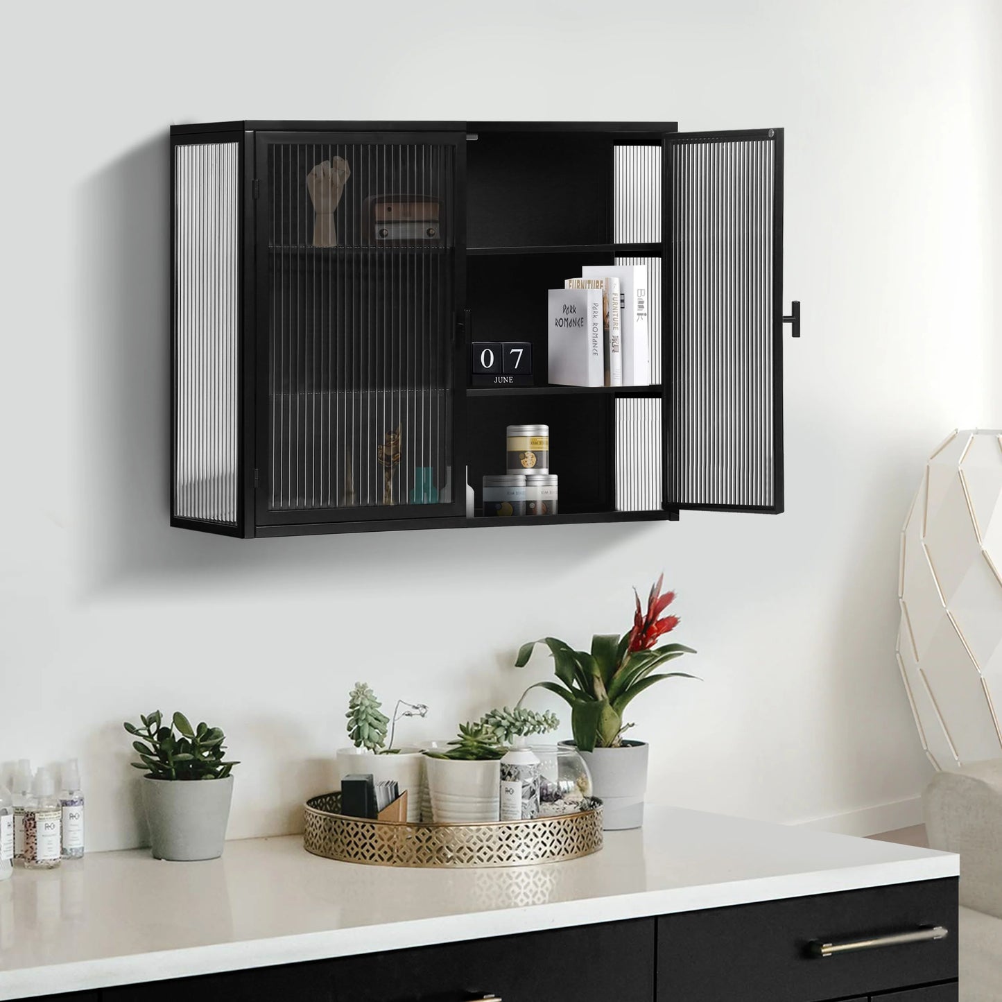 Retro Style Glass Door Wall Cabinet
