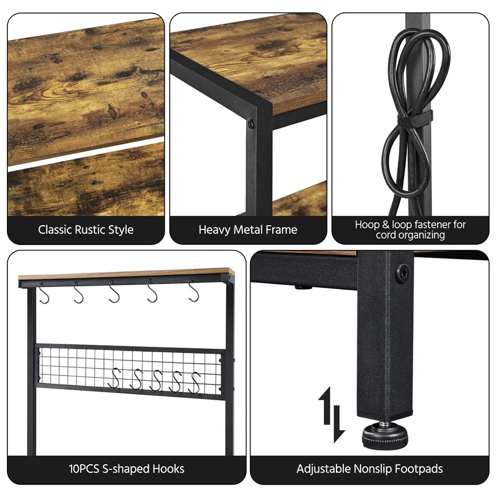 Yaheetech Kitchen Baker's Rack with Outlet Rustic Utility Storage Shelf Unit, Rustic Brown