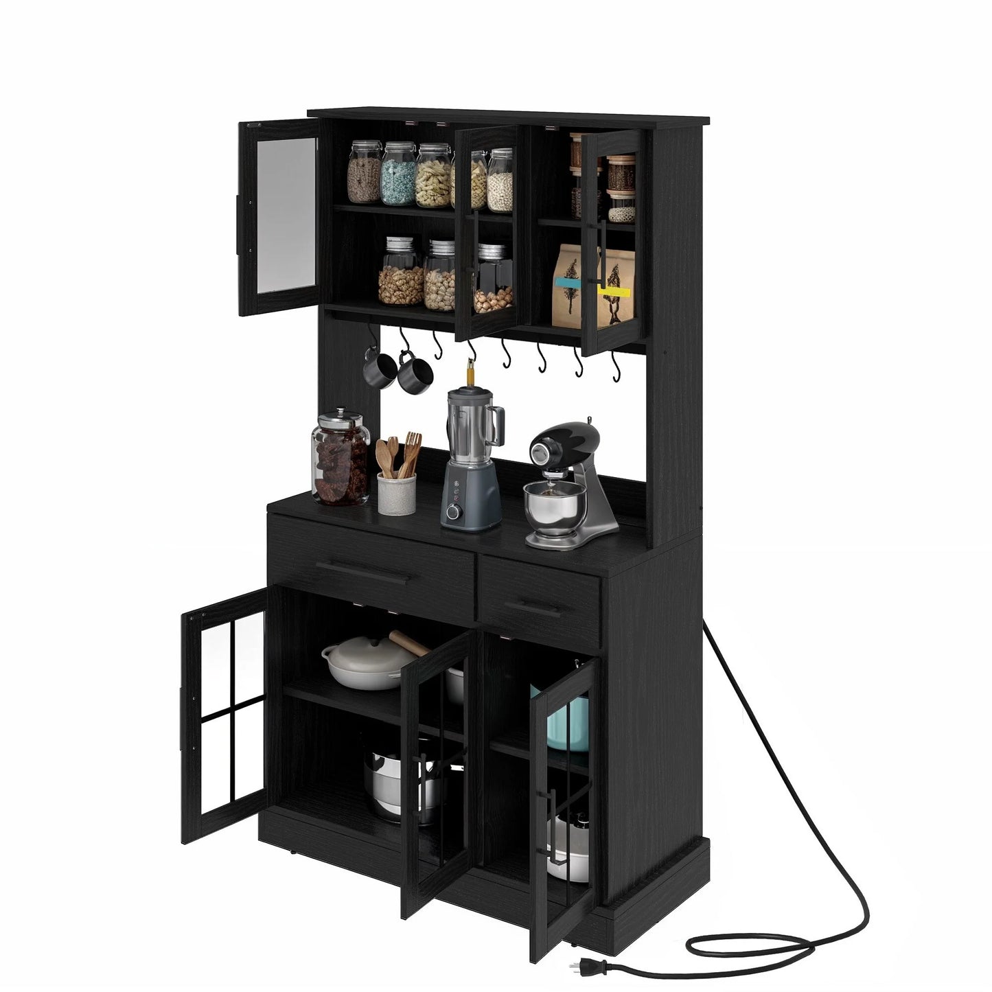 Moasis 71'' Kitchen Pantry Storage Cabinet Microwave Stand Hutch Cabinet with Power Outlet