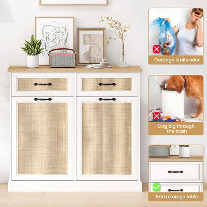 Rattarn Kitchen Tilt Out Trash Can Cabinet with Drawer