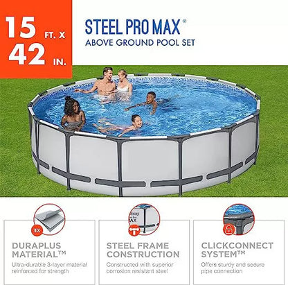 ⚡Clearance Sale⚡Round Metal Frame Above Ground Outdoor Pool Set with 1500 GPH Filter Pump, Ladder and Pool Cover