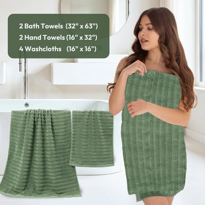 8 Piece Oversized Bath Towel Set, 100% Cotton Bath Towels, Highly Absorbant Bordered Towels