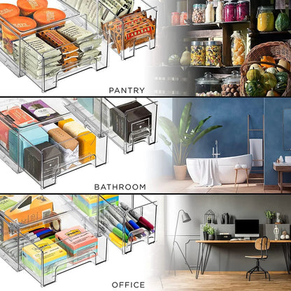 Sorbus Fridge Drawers Clear Stackable Pull-Out Refrigerator Food Kitchen Freezer Vanity - 1 Medium, 2 Small Bins (3 Pack)
