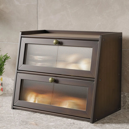 Double Layer Bamboo Bread Box for Kitchen Counter, Large Capacity Bread Storage Bin with Window Bread Holder.