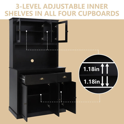VEIKOUS Pantry Kitchen Cabinet Storage with Microwave Stand and 3 Adjustable Shelves