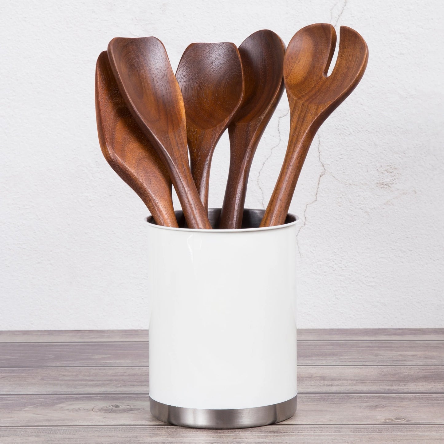 Creative Home Heavy Gauge Stainless Steel Large Tool Crock Utensil Holder Flatware Organizer, White Color