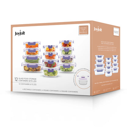 JoyFul 24 Piece Glass Food Storage Containers Set with Airtight Lids