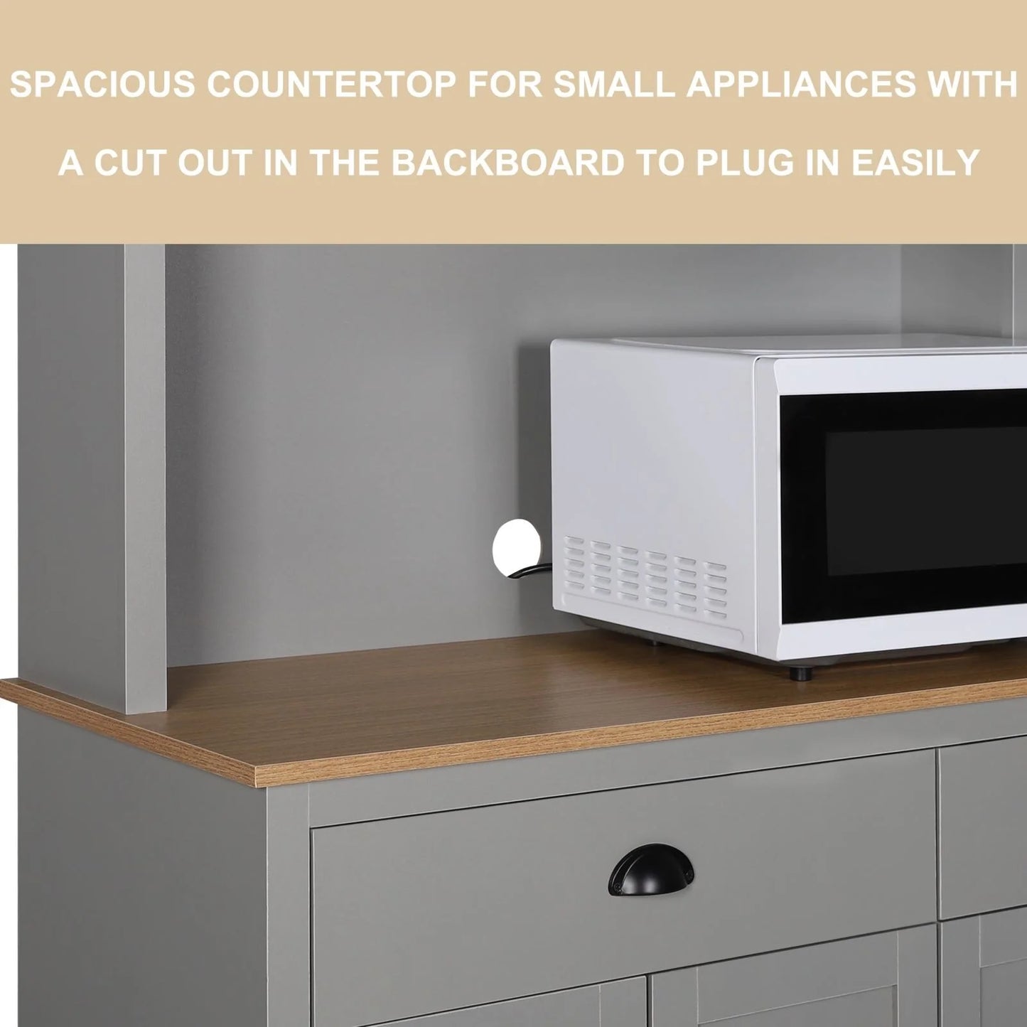 VEIKOUS Pantry Kitchen Cabinet Storage with Microwave Stand and 3 Adjustable Shelves